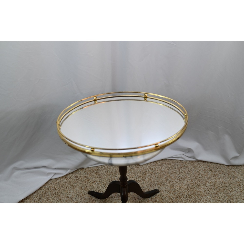 Vintage Gold Mirrored Vanity Tray Oval Hollywood Regency Gallery Rail 16 Inch